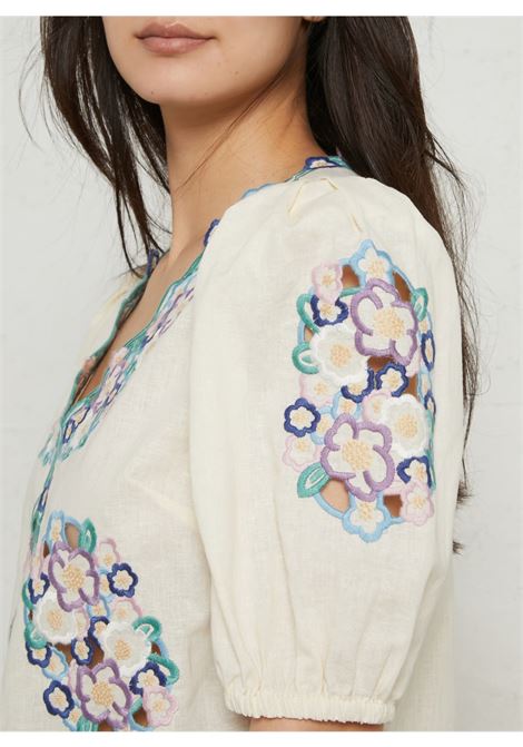 Top oversize in lino e cotone ricamato con scollo a V Berenice | CAMICIE | 22CLARITAOFF WHITE